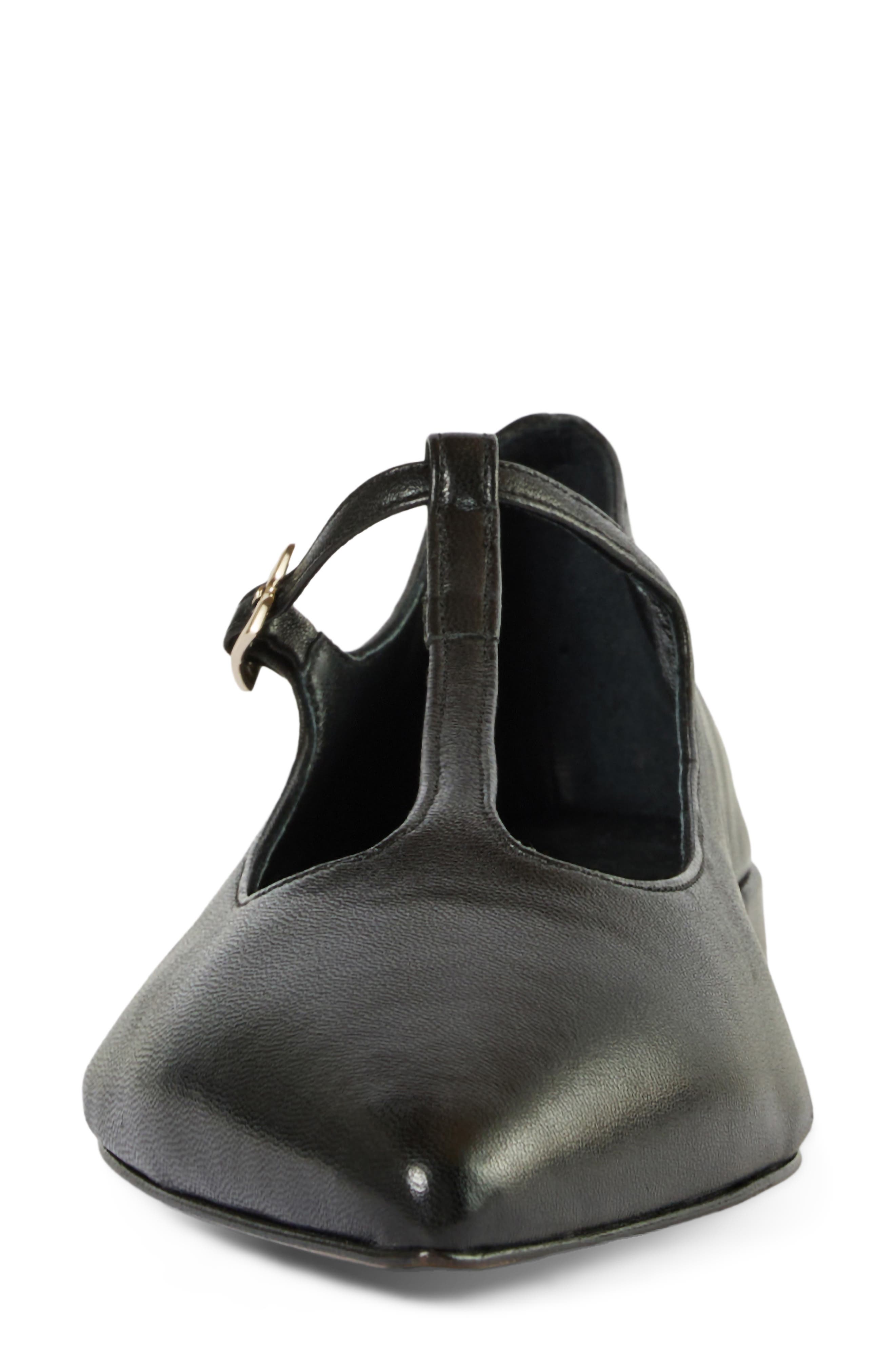 Jianna Leather T-Strap Mary Jane Flat, Alternate, color, BLACK