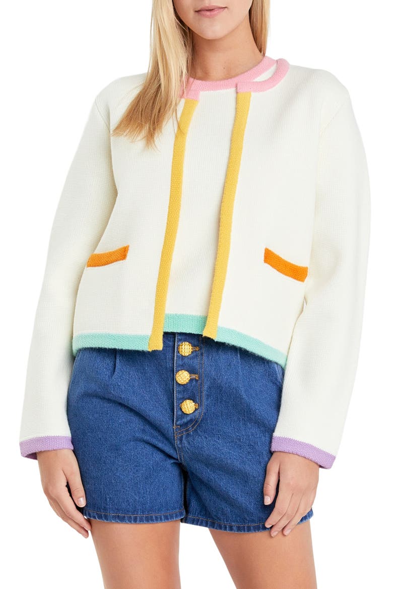 Colorblock Cardigan, Main, color, WHITE MULTI