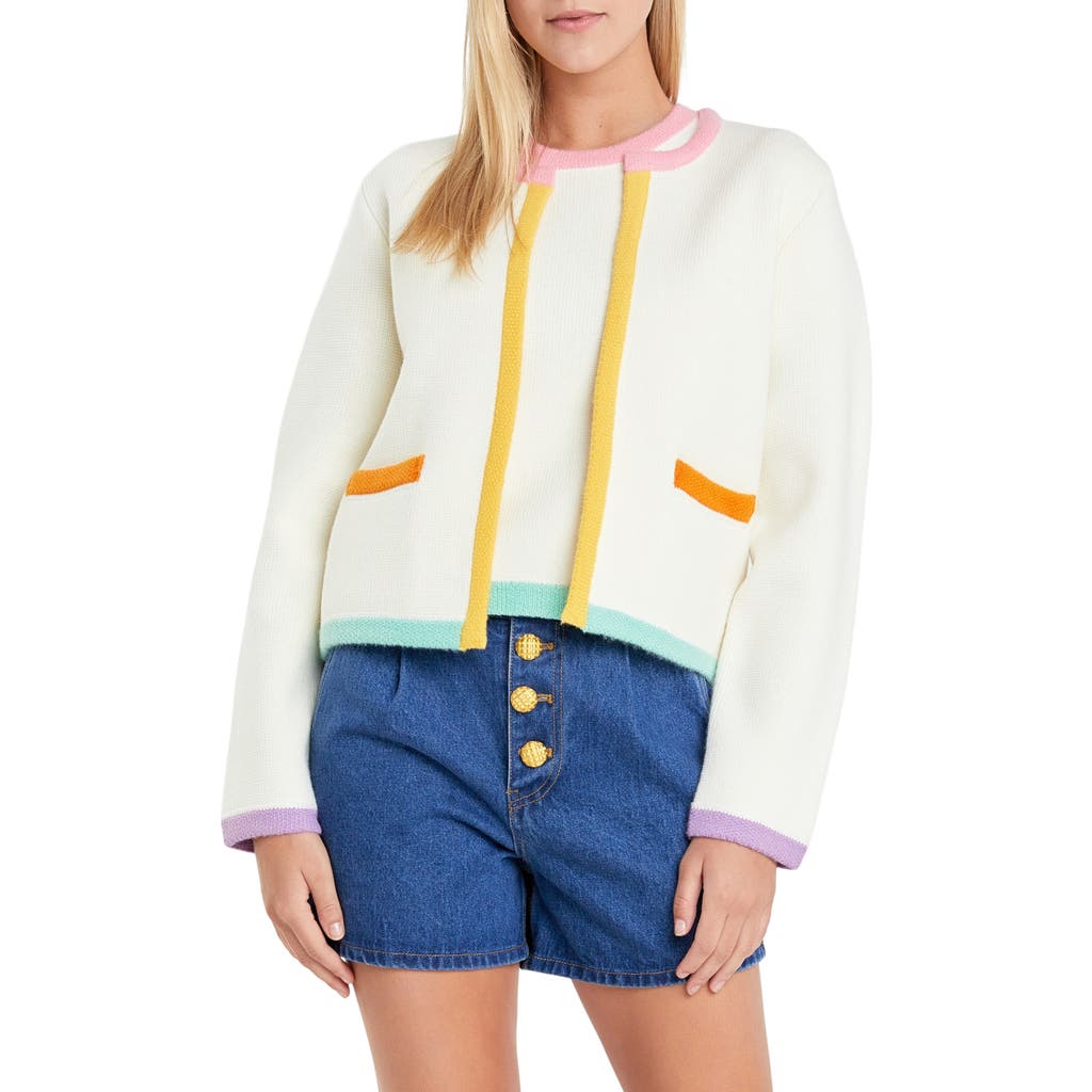 English Factory Colorblock Cardigan In White Multi
