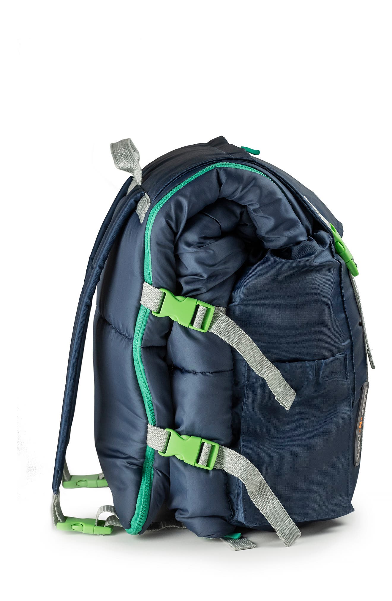 Kids' Sleep-n-Pack Faux Shearling Lined Sleeping Bag Backpack, Alternate, color, DARK NAVY/ STORMY GREY