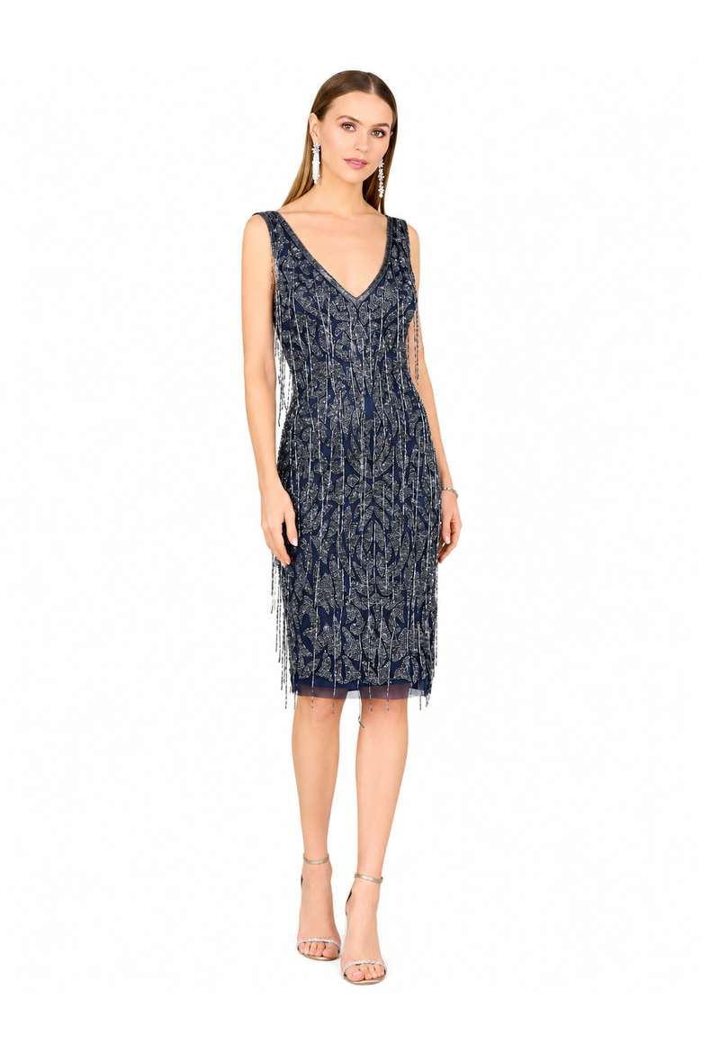 Fringe Cocktail Dress, Main, color, Navy