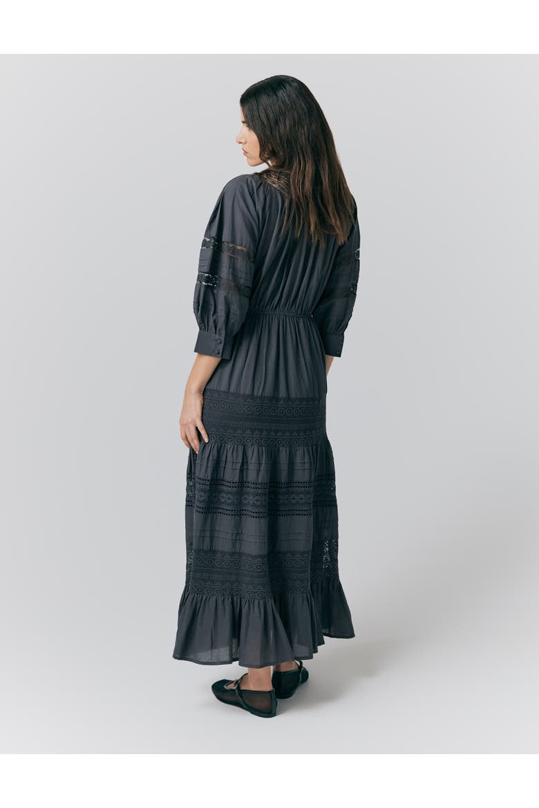 Leoni Lace Trim Cotton Midi Dress, Alternate, color, Charcoal