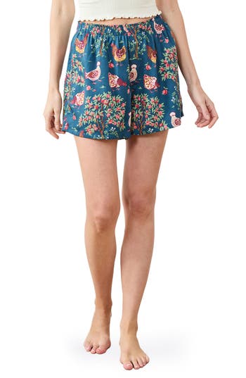 Printfresh Hen House Satin Boxer Shorts In Navy