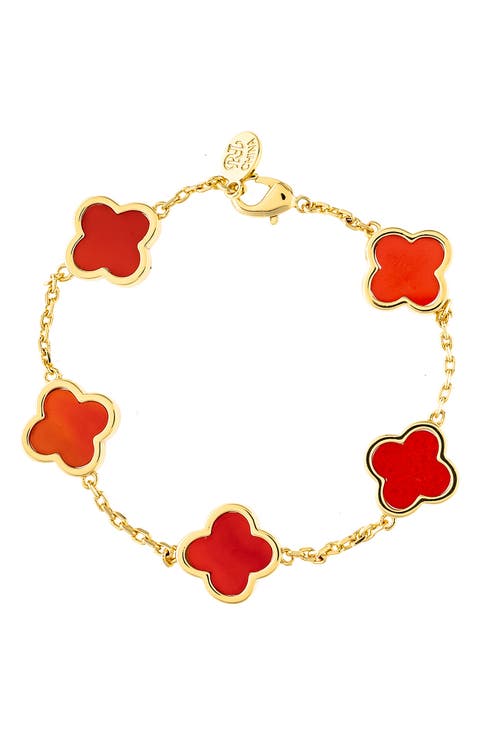 18K Gold Plated Carnelian Clover Bracelet
