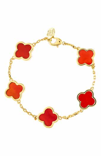 RIVKA FRIEDMAN 18K Gold Plated Carnelian Clover Bracelet