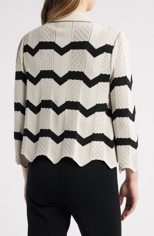 Shop Ming Wang Pointelle Stripe Cardigan In Limestone/black