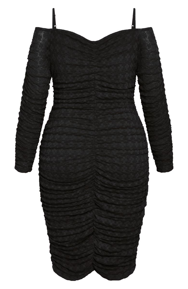 City Chic Lorelai Ruched Cold Shoulder Long Sleeve Dress, Alternate, color,