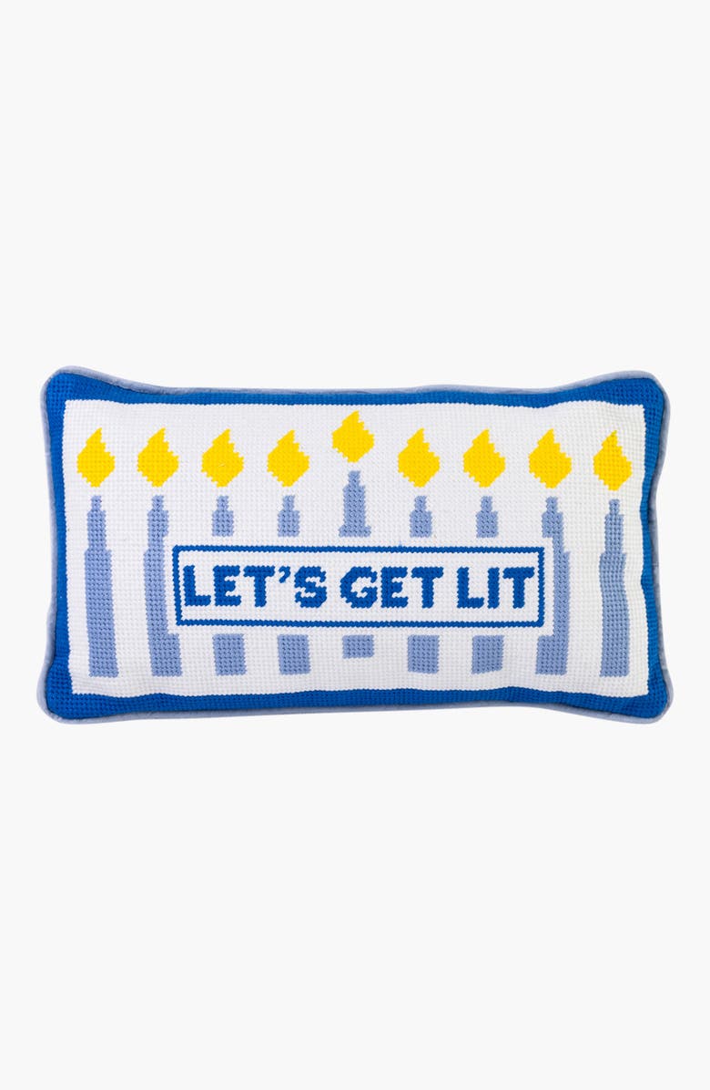 Furbish Let's Get Lit Needlepoint Pillow, Main, color, Blue