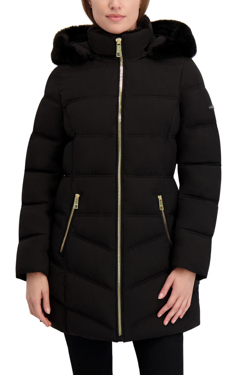 Laundry by Shelli Segal Soft Tech Puffer Jacket with Removable Faux Fur Trim Hood, Main, color, 