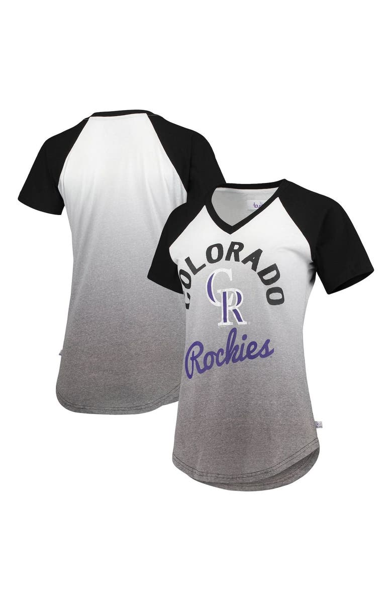 TOUCH BY ALYSSA MILANO Women's G-III Sports by Carl Banks Black/White Colorado Rockies Shortstop Ombre Raglan V-Neck T-Shirt, Main, color, 