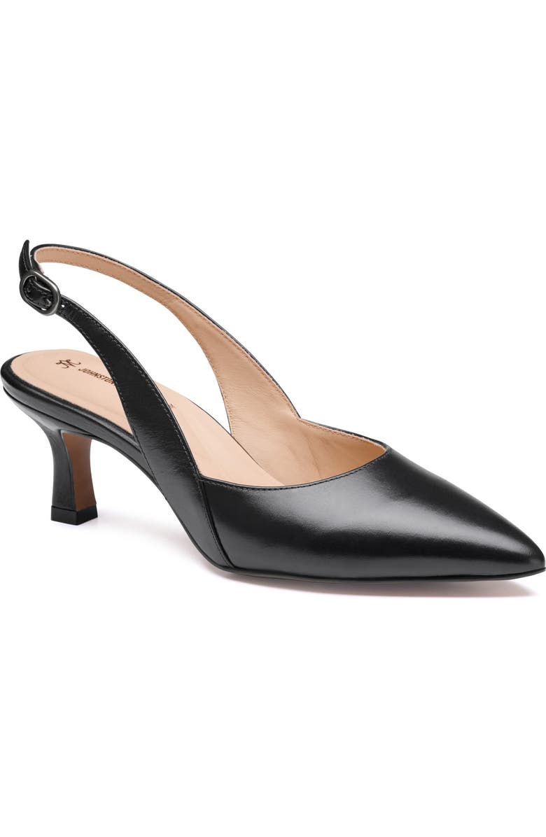 Johnston & Murphy Lindsey Slingback Pointed Toe Kitten Heel Pump, Main, color, Black Glove Leather