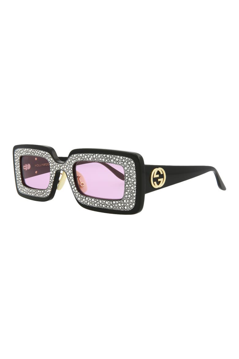 49mm Special Edition Crystal Square Sunglasses, Alternate, color, BLACK PINK