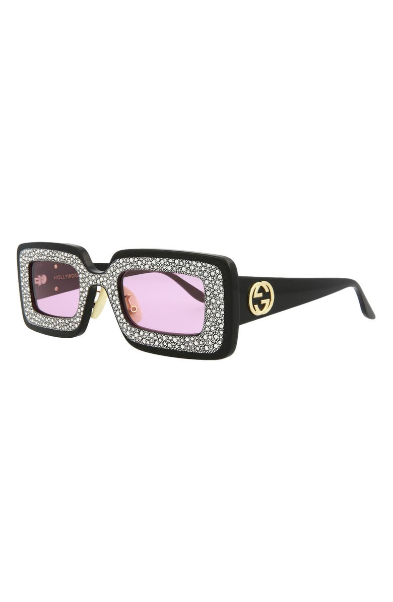 Gucci 49mm Special Edition Crystal Square Sunglasses, Alternate, color, Black Pink
