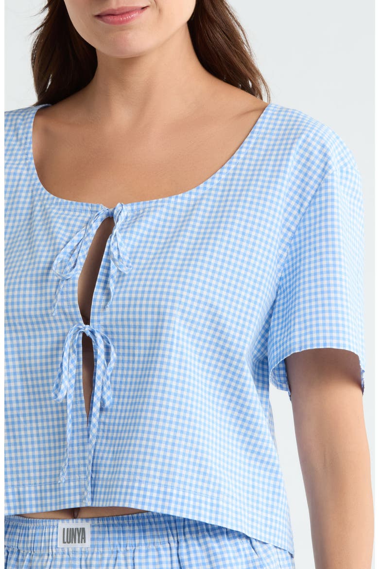 Gingham Tie Front Cotton Sleep Top, Alternate, color, MARKET CHECK