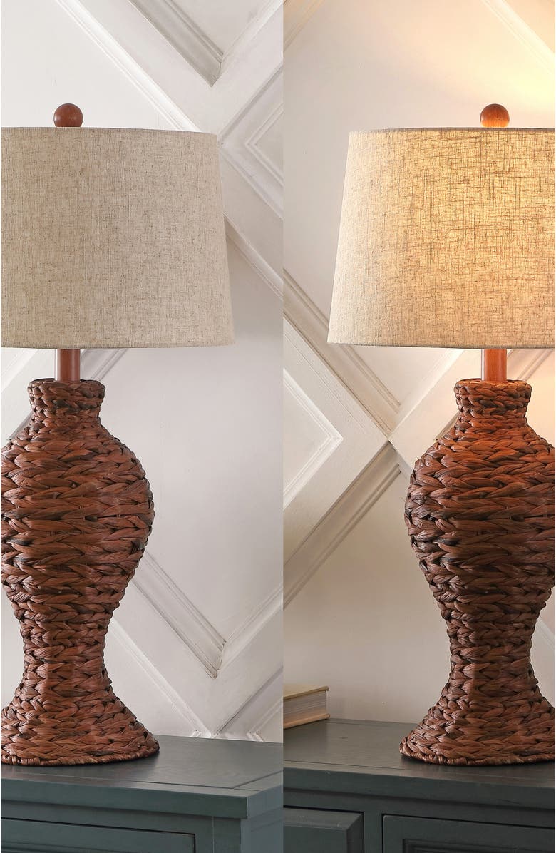 JONATHAN Y Elicia 31" 1-Light Coastal Cottage Water Hyacinth Weave LED Table Lamp, Alternate, color, Dark Brown