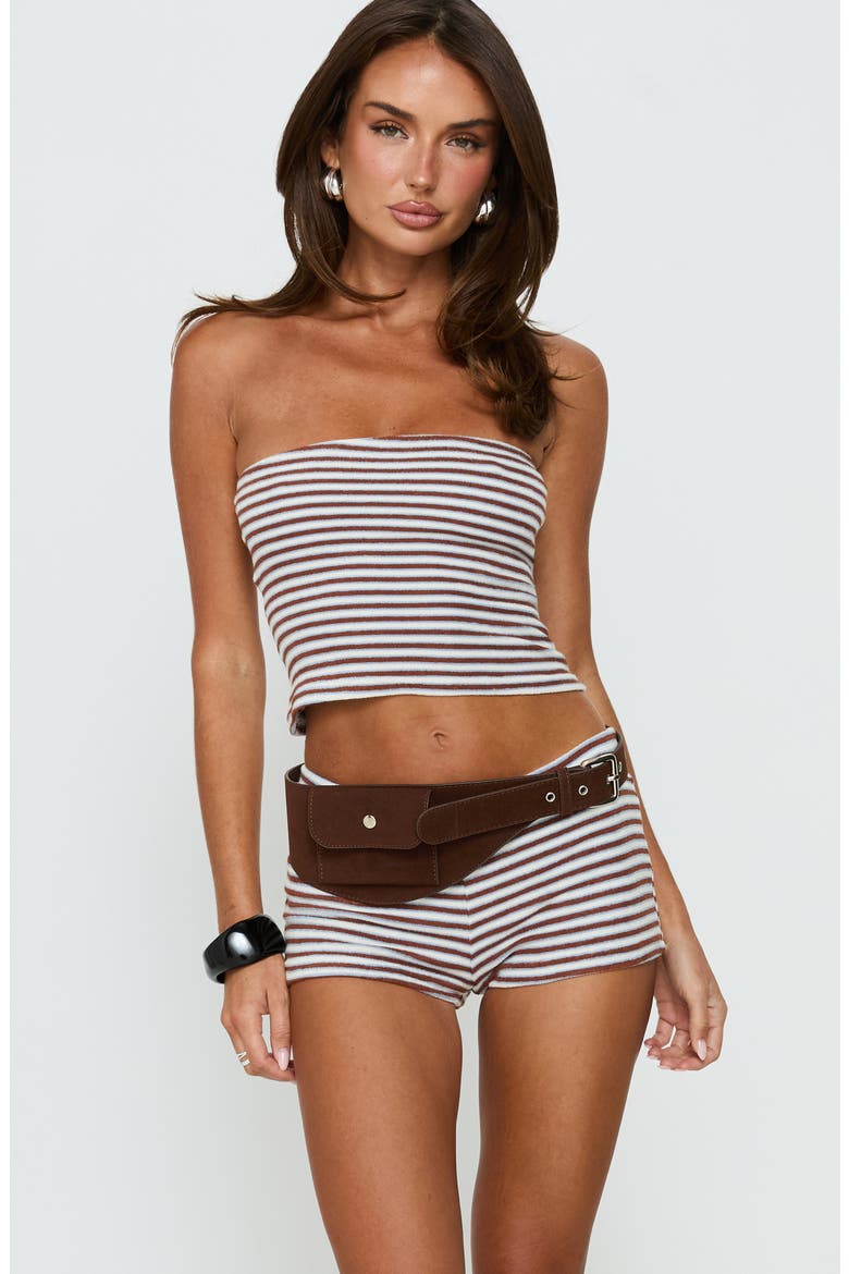 Two Lovers Terry Stripe Low Rise Shorts, Alternate, color, BROWN