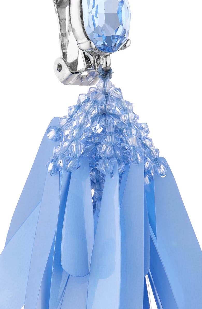 Oscar de la Renta Bead & Sequin Flower Cascade Clip-On Drop Earrings, Alternate, color, Aquamarine
