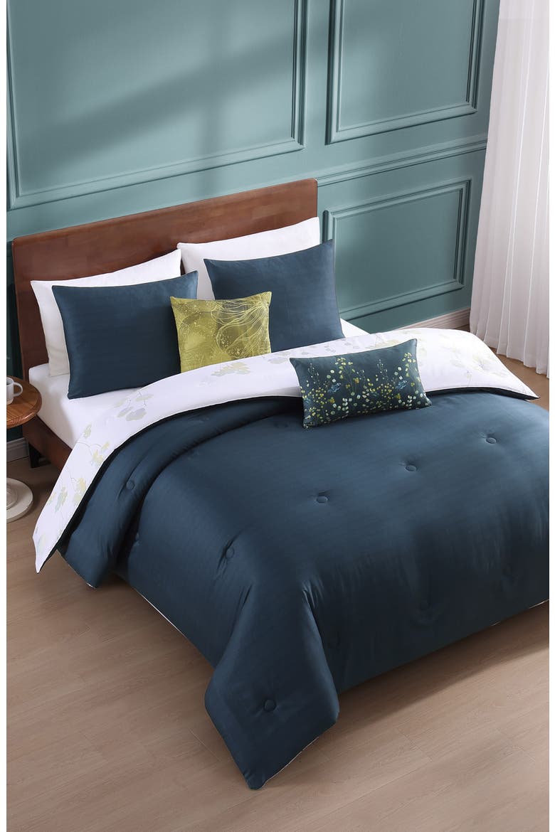 Abstract Vines Cotton Reversible Comforter Set, Alternate, color, BLUE