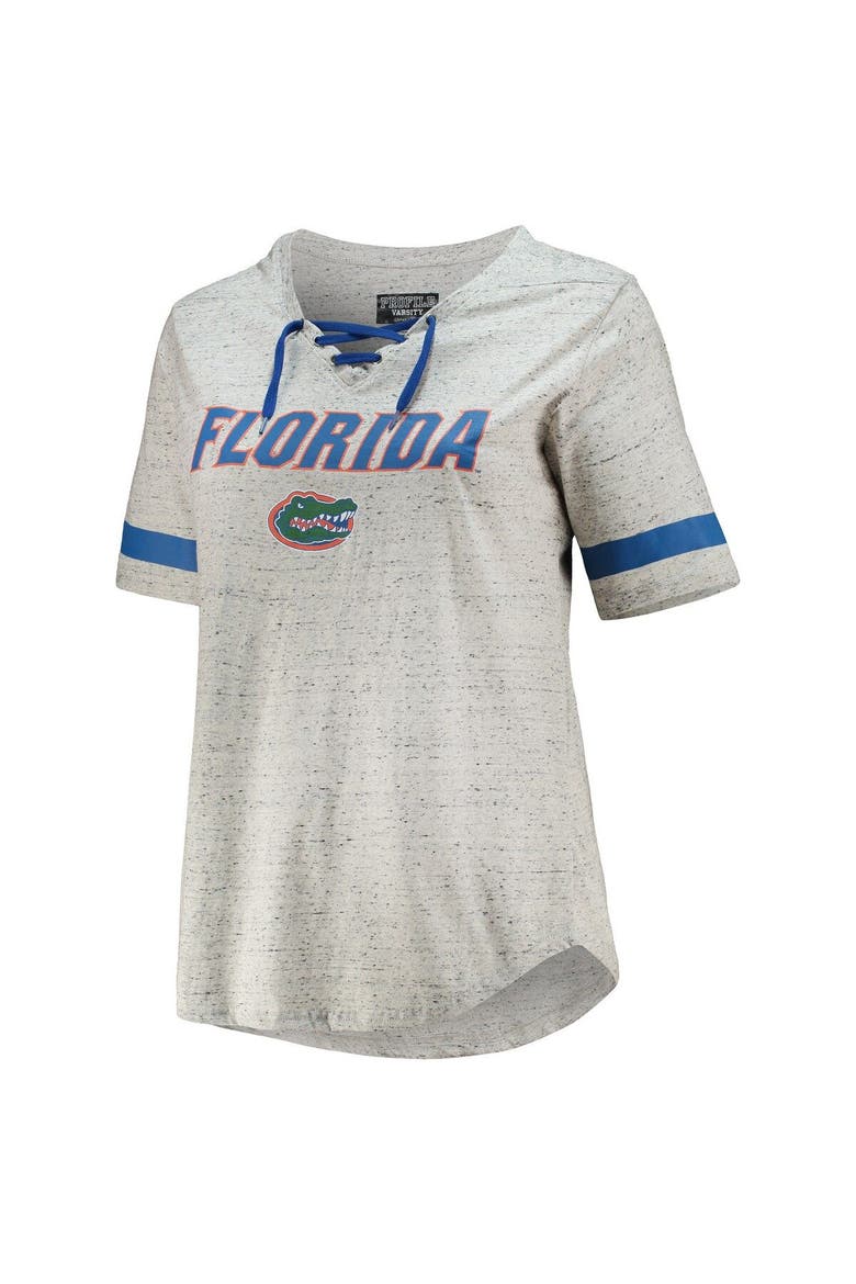 Women's Heathered Gray Florida Gators Plus Size Lace-Up V-Neck T-Shirt, Alternate, color, Heather Gray