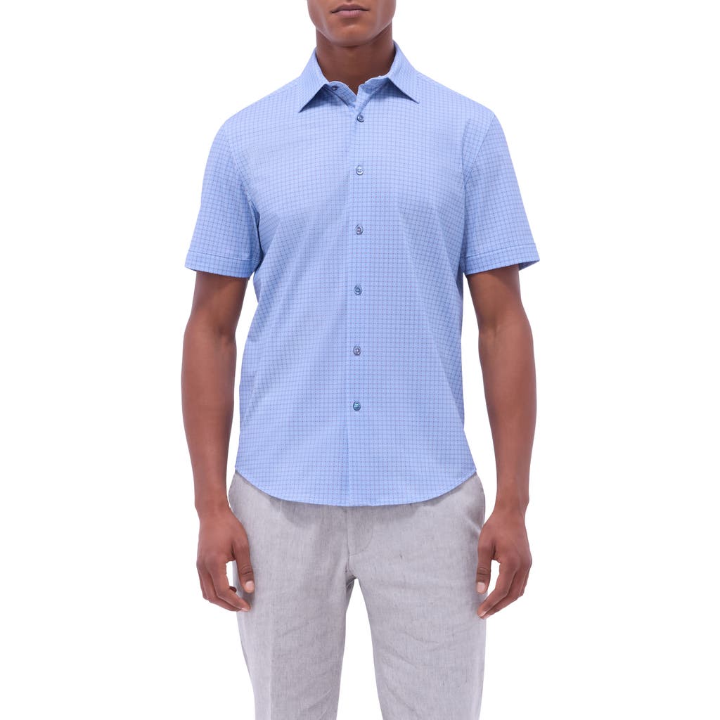 Bugatchi Miles Ooohcotton® Geometric Print Short Sleeve Button-up Shirt In Air Blue