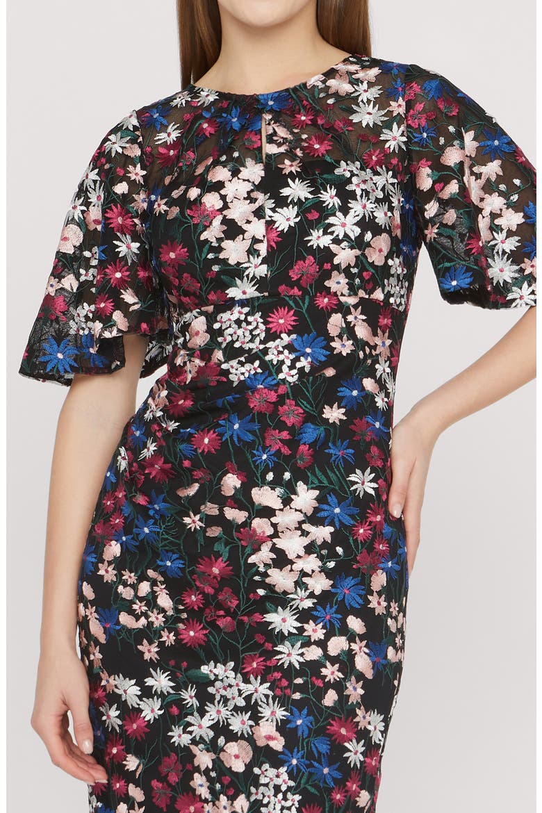 Ursala Embroidered Flutter Sleeve Gown, Alternate, color, BLACK MULTI