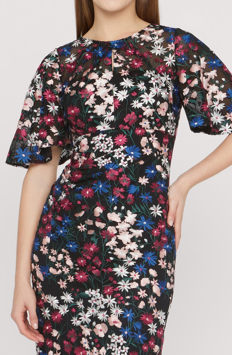 JS Collections Ursala Embroidered Flutter Sleeve Gown, Alternate, color, Black Multi