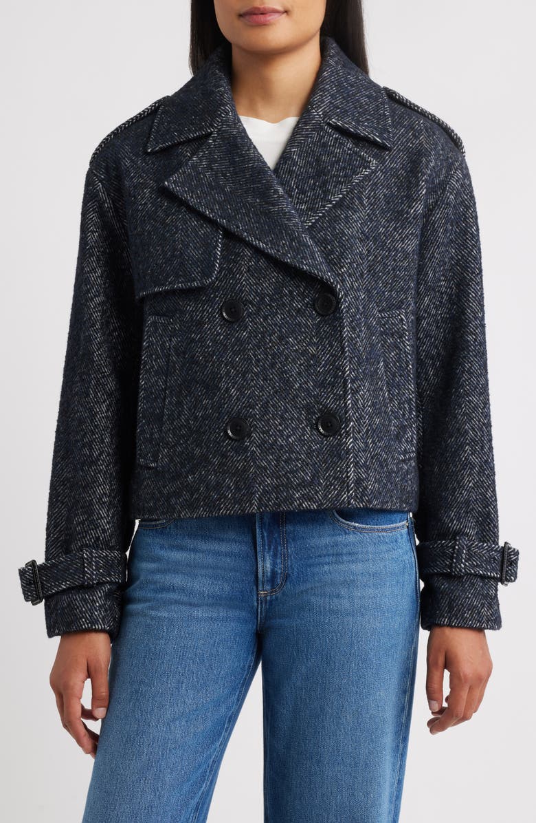 BCBGMAXAZRIA Short Trench Peacoat, Main, color, Navy Herring