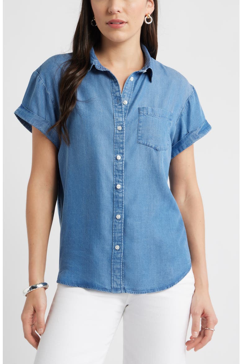 Chambray Camp Shirt, Main, color, MEDIUM WASH