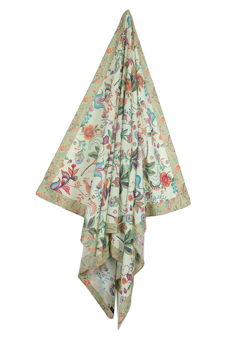 Floral Cotton Scarf, Alternate, color, GREEN