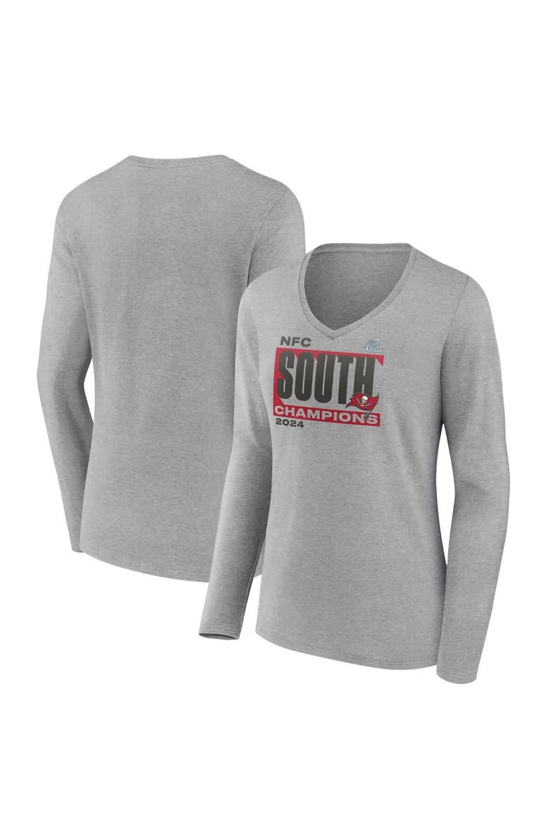 FANATICS Women's Fanatics Heather Gray Tampa Bay Buccaneers 2024 NFC South Division Champions Conquer Long Sleeve V-Neck T-Shirt, Alternate, color, 