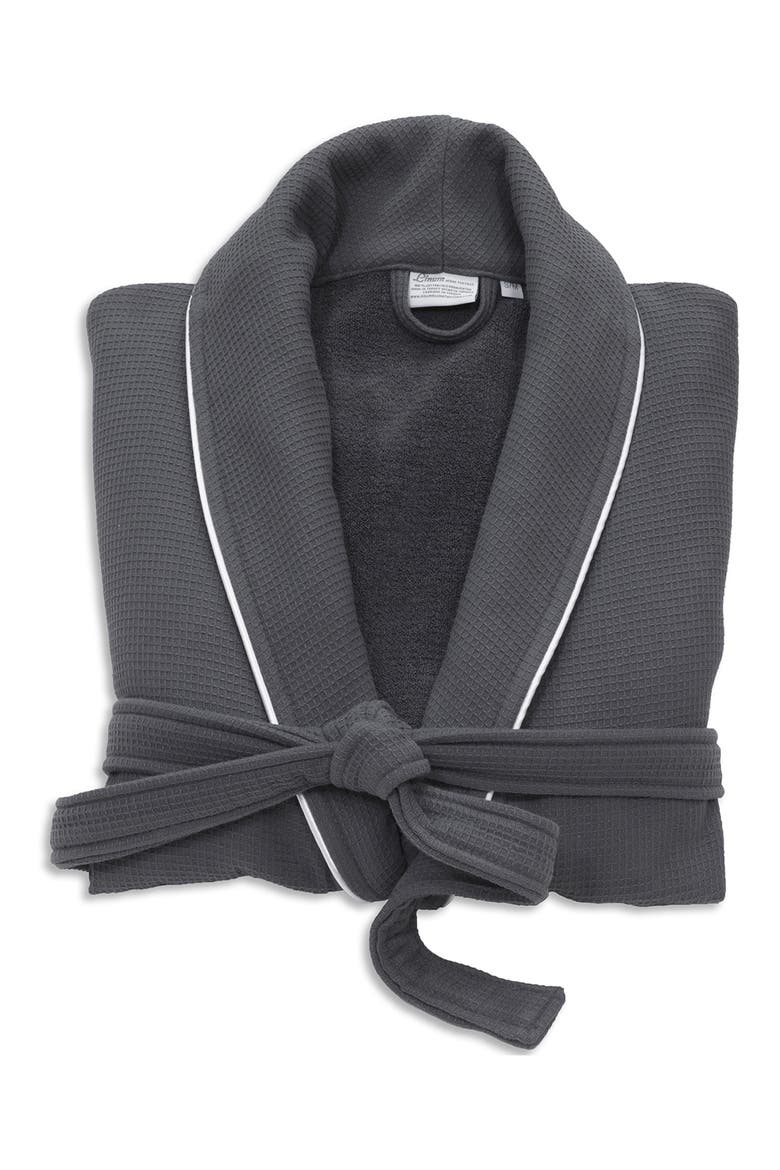 Hotel Collection Satin Piped Trim Waffle Terry Bathrobe, Alternate, color, DARK GRAY