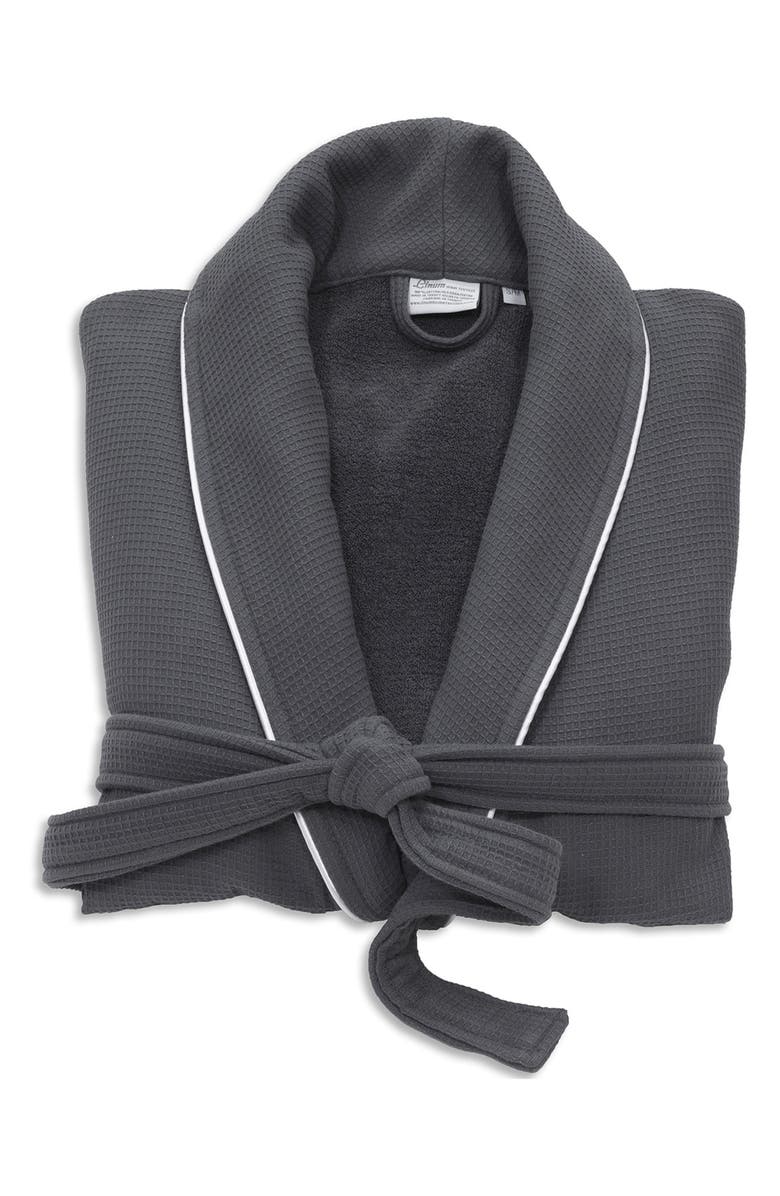 Linum Home Textiles Hotel Collection Satin Piped Trim Waffle Terry Bathrobe, Alternate, color, Dark Gray