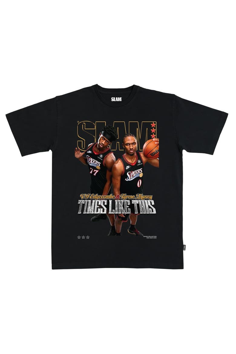 Unisex SLAM VJ Edgecombe & Tyrese Maxey Black Philadelphia 76ers Cover T-Shirt, Main, color, Black