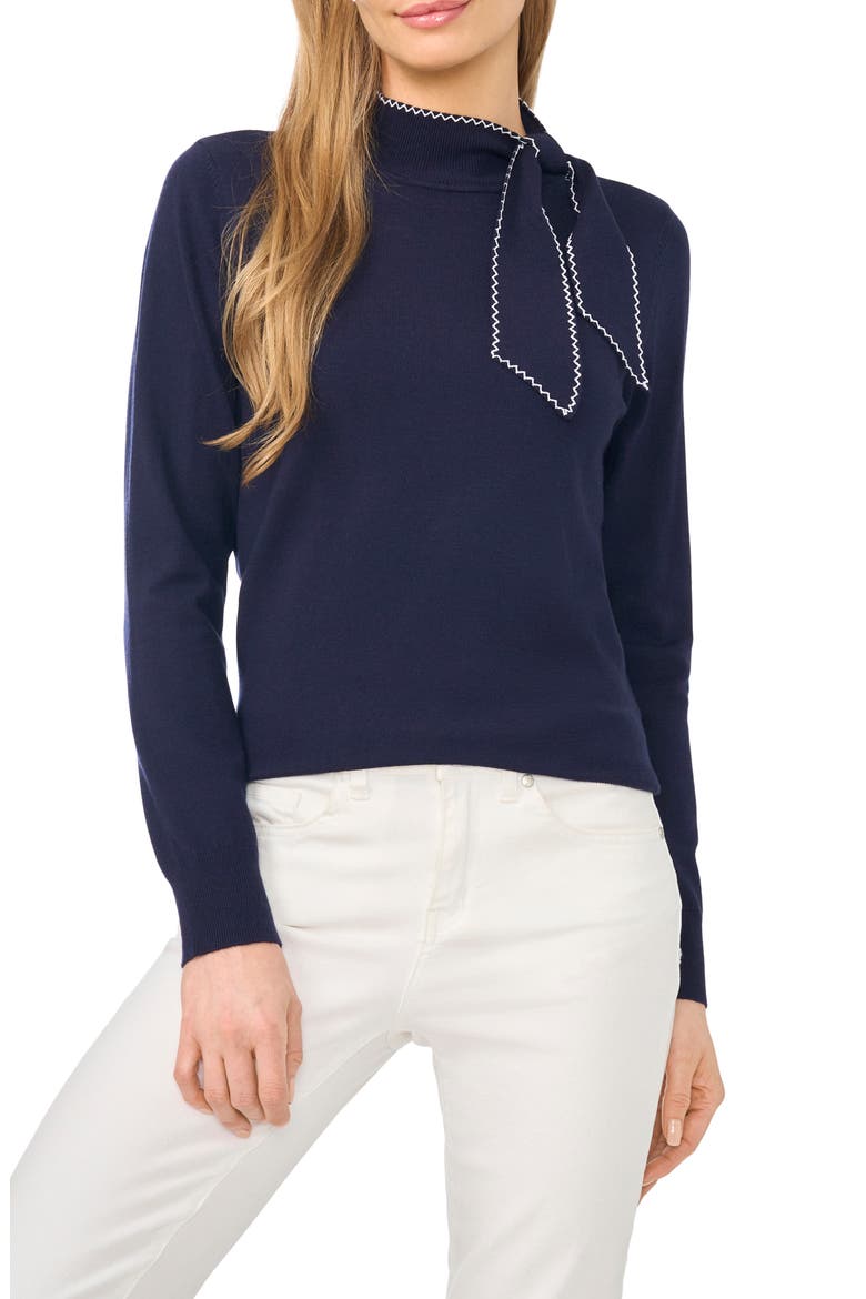 Scarf Tie Neck Sweater, Main, color, CLASSIC NAVY