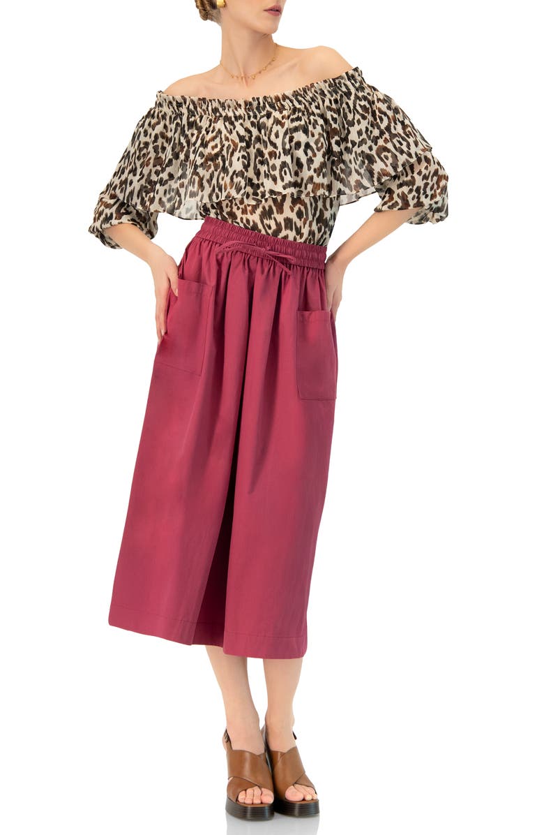 IVONNE Bardot Animal Print Blouse, Alternate, color, Brown