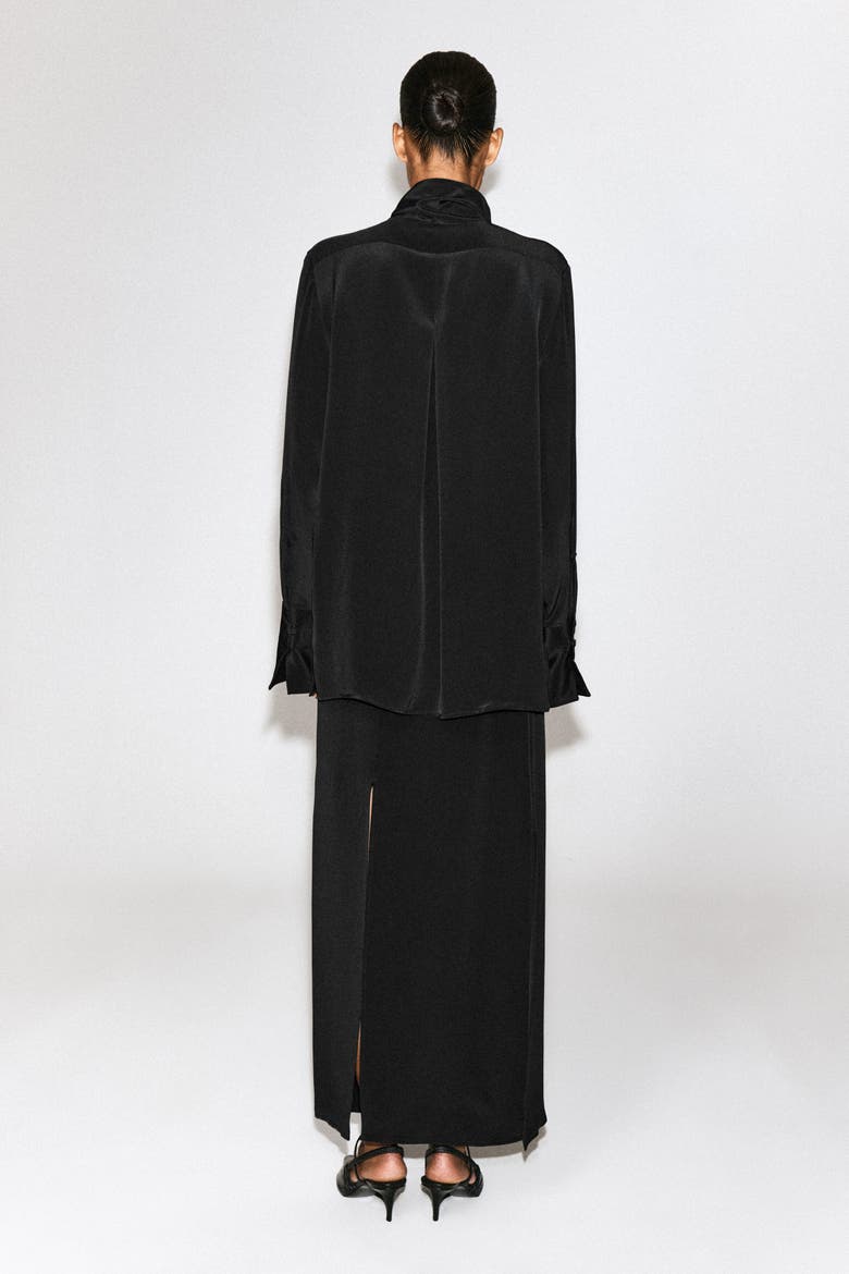 Button-detail Silk-crepe Shirt, Alternate, color, BLACK