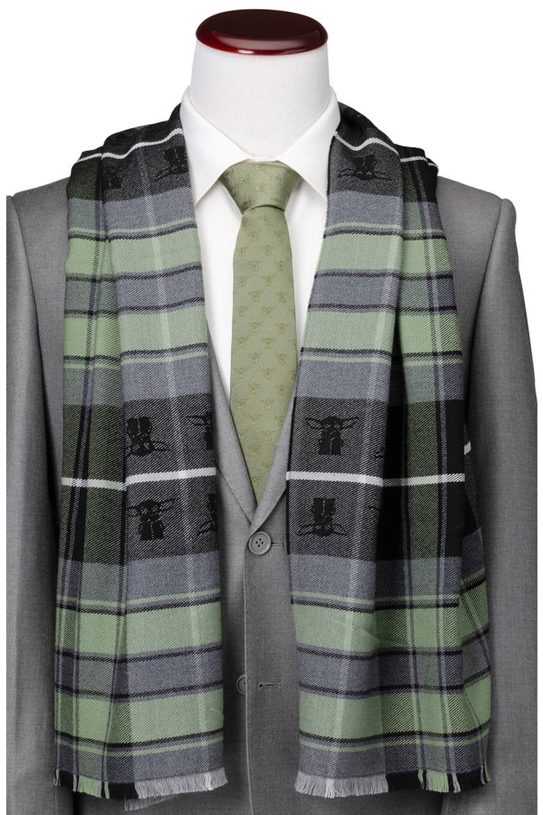Star Wars™ - The Child Plaid Merino Wool Scarf, Alternate, color, GRAY