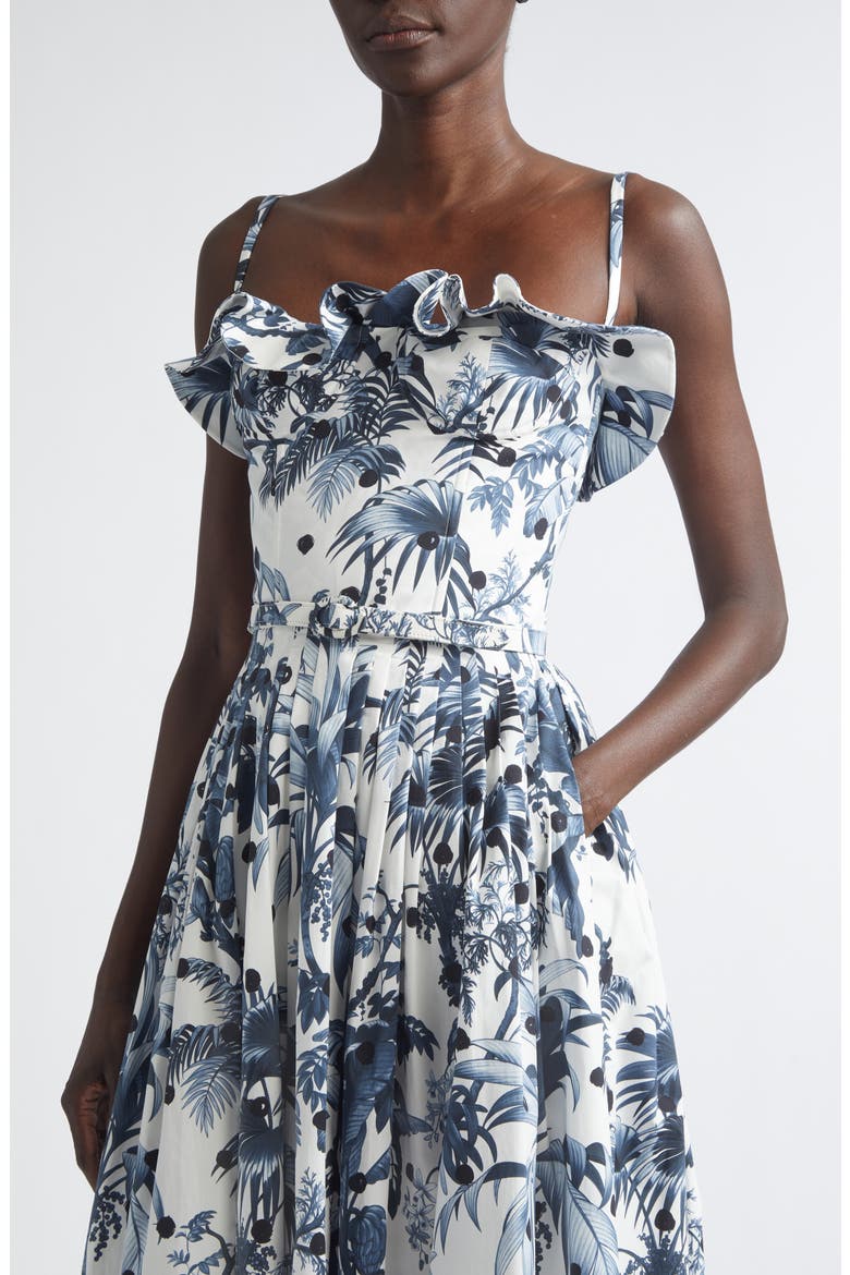 Dotted Palm Leaves Poplin Sundress, Alternate, color, NAVY/ WHITE