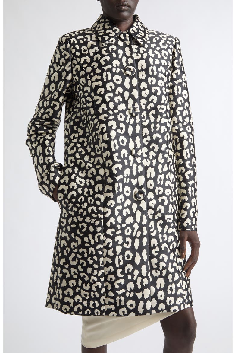 Leopard Print Coat, Alternate, color, BLACK/ IVORY