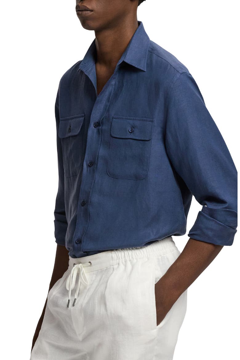 Silk & Linen Button-Up Shirt, Alternate, color, BLUE