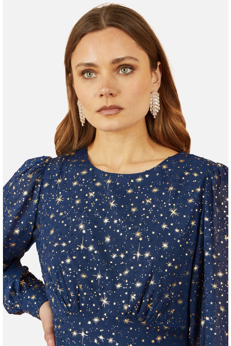Star Print Foil Long Sleeve Dress, Alternate, color, Navy