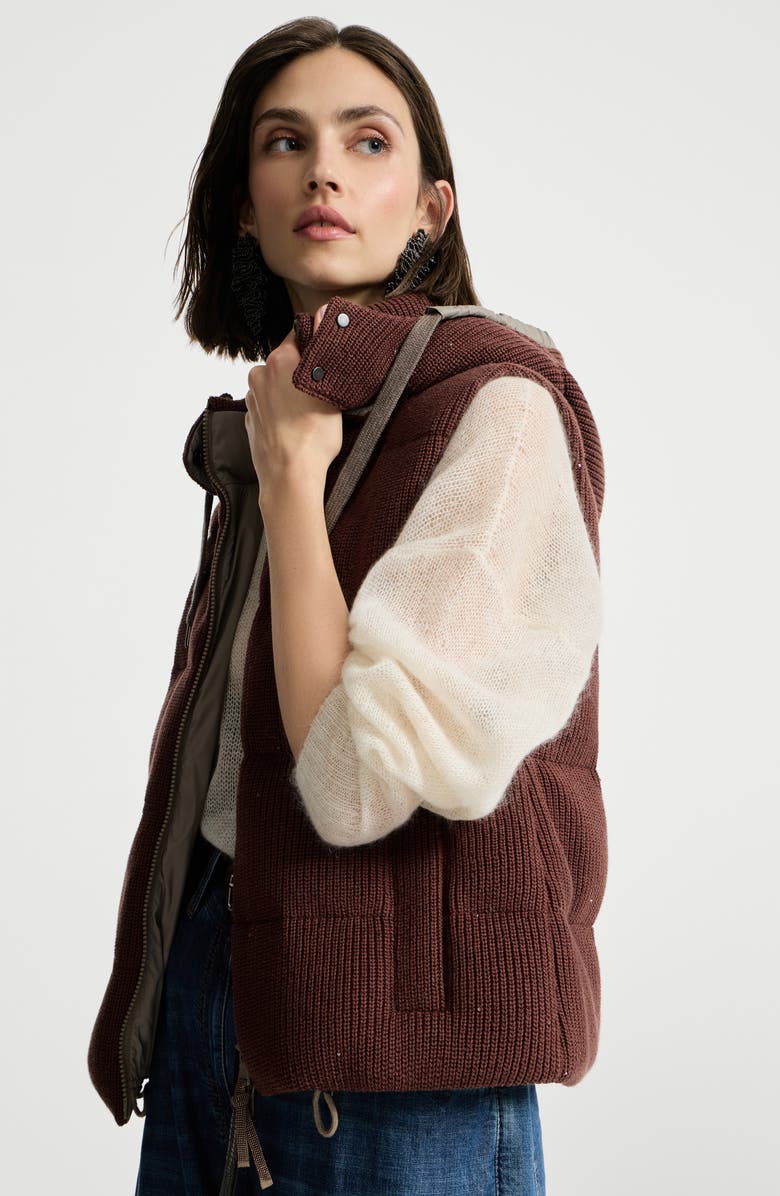 Brunello Cucinelli Knit down vest, Alternate, color, Bordeaux
