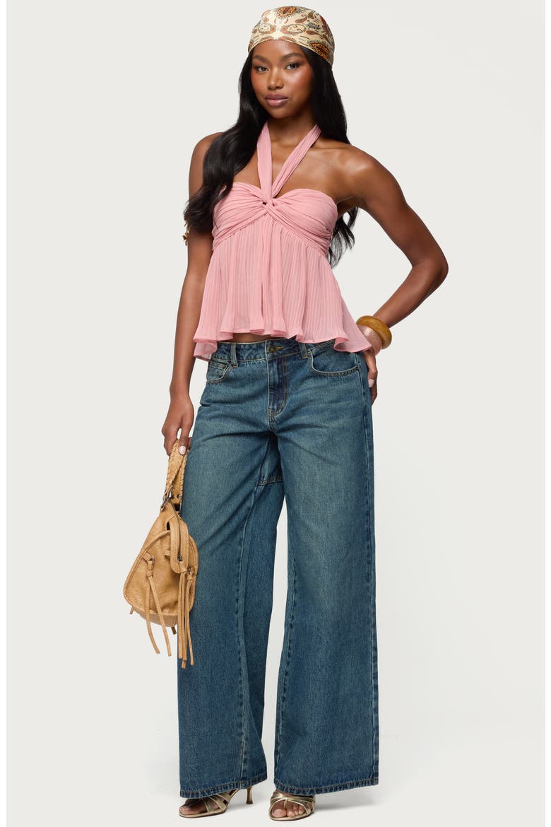 Pleated Chiffon Halter Top, Alternate, color, PINK