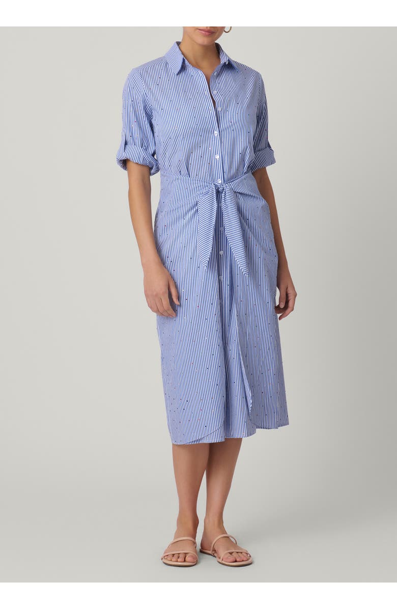 Shoshanna Embellished Pinstripe Tie Shirtdress, Main, color, French Blue/Optic