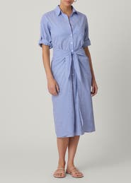 Shoshanna Embellished Pinstripe Tie Shirtdress