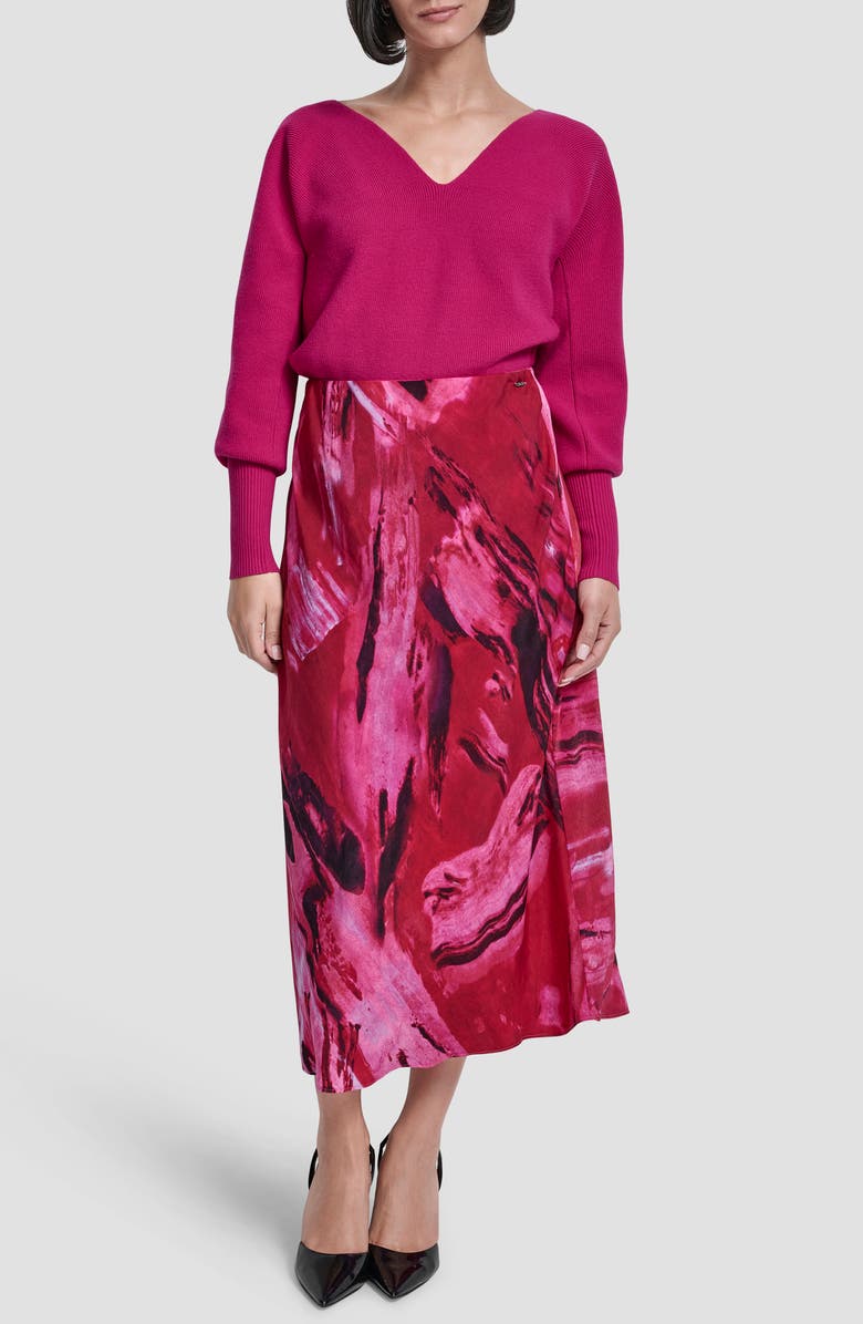 DKNY Abstract Print Bias Cut Midi Skirt, Alternate, color, Neon Nights