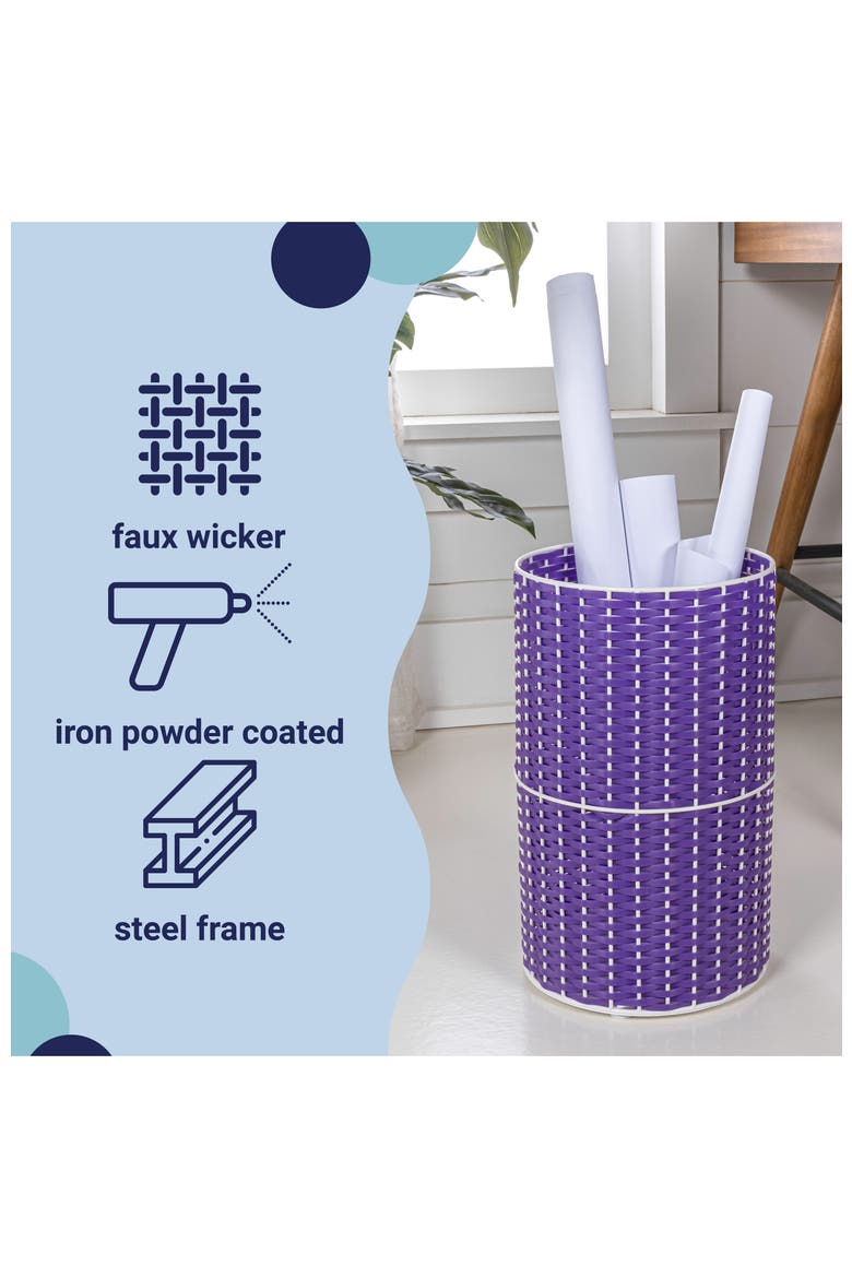 Cecil Modern Natural Wicker Cylinder Waste Basket, Alternate, color, Purple/White
