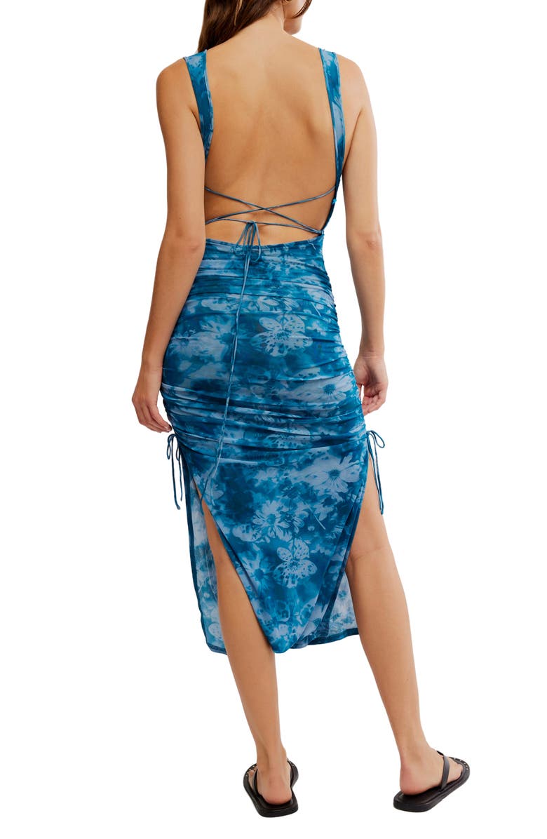 Free People Take Me Away Mesh Midi Dress, Alternate, color, Indigo Combo