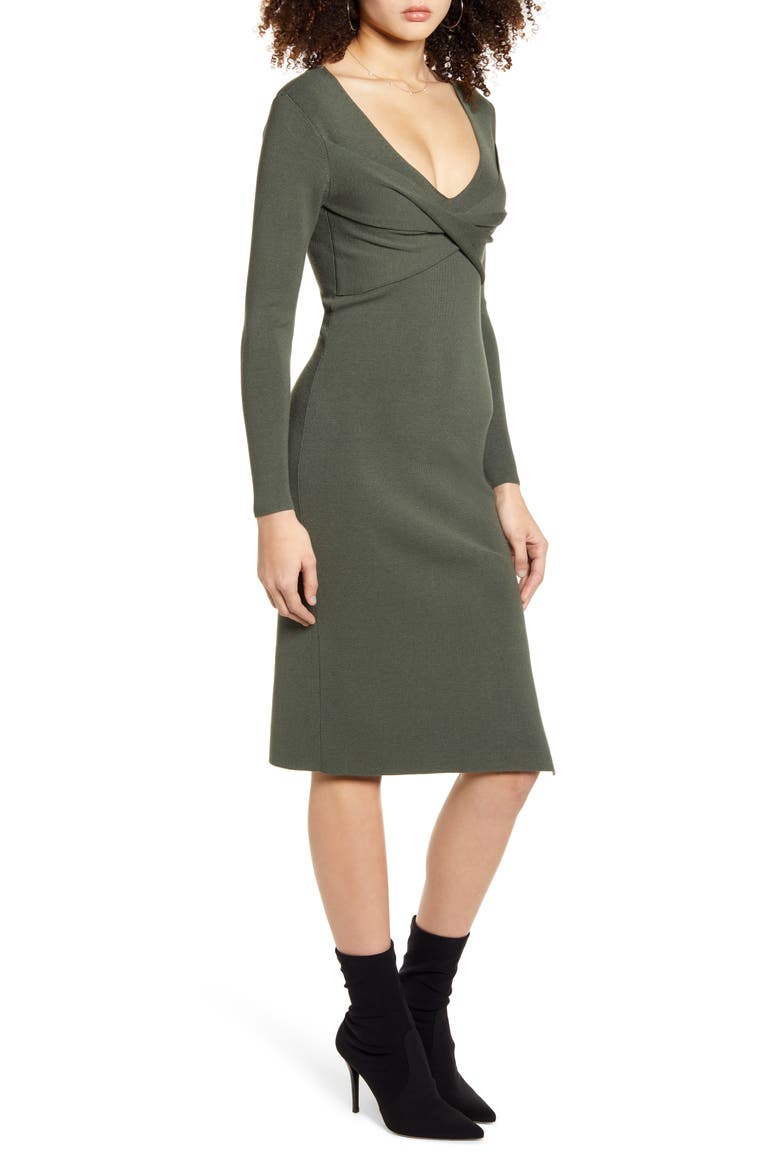 Twist Front Long Sleeve Sweater Dress, Alternate, color, GREEN THYME
