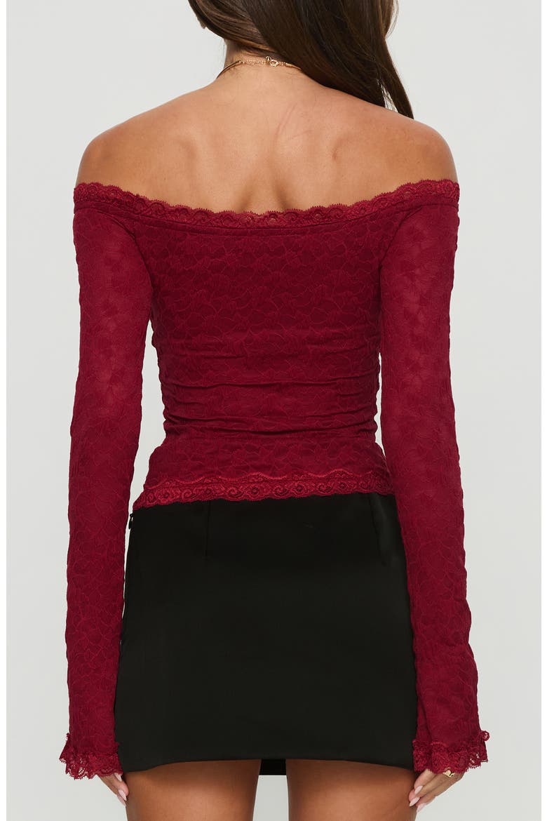 Mochapella Off the Shoulder Lace Top, Alternate, color, BURGUNDY